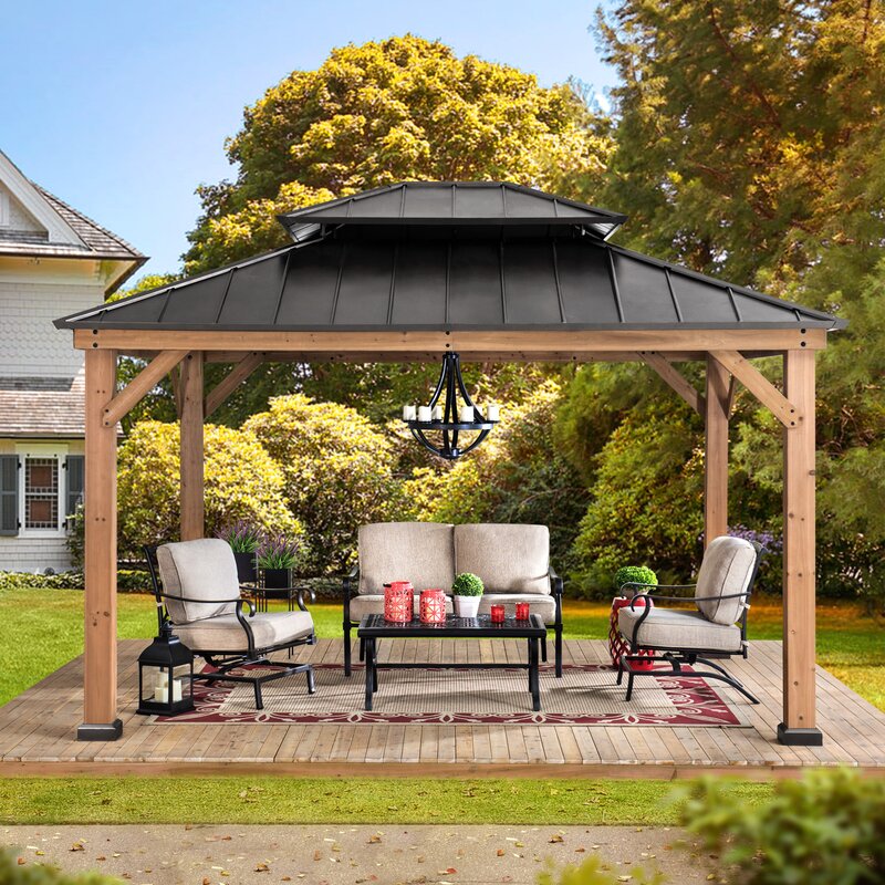 Sunjoy Archwood 12 Ft X 14Ft. Cedar Framed Gazebo With Steel Hardtop